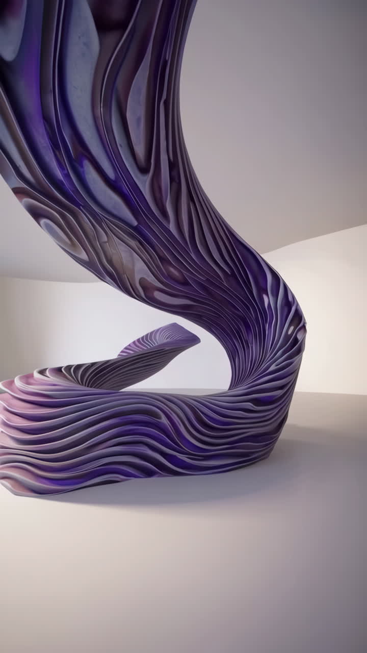 Dynamic Purple Abstract Sculpture in a Minimalist Space