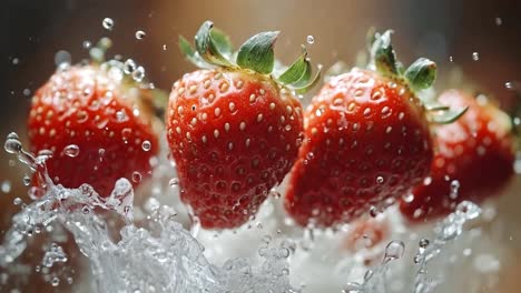 fresh strawberries splashing in water
