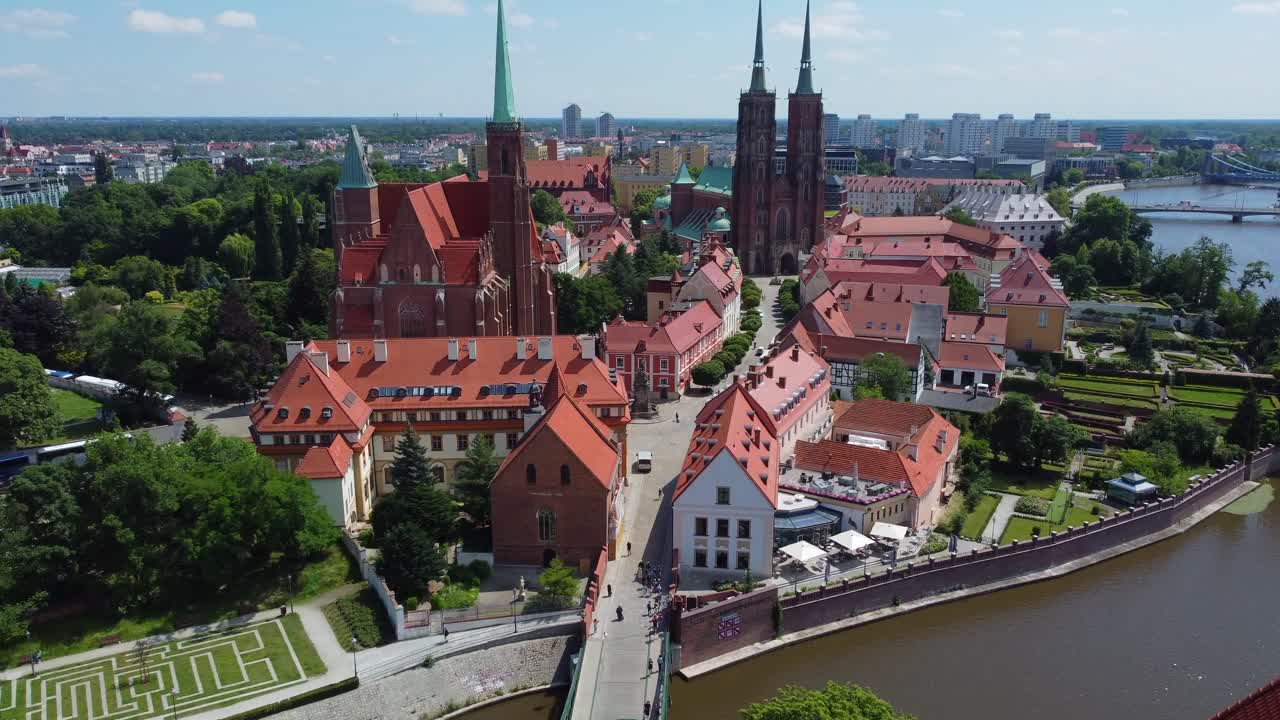 Aerial view of stunning Wroclaw Cathedral Island in summer, oldest part of the city -Poland