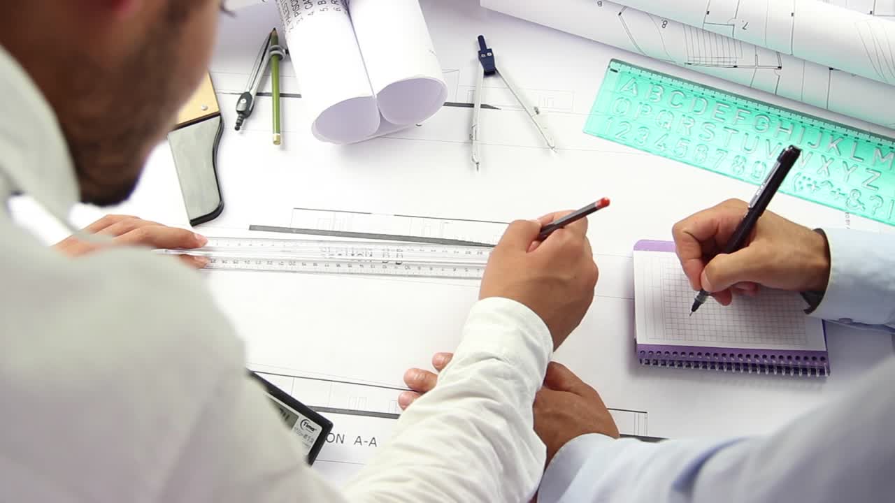 cerca de las manos de un hombre dibujando una oficina moderna