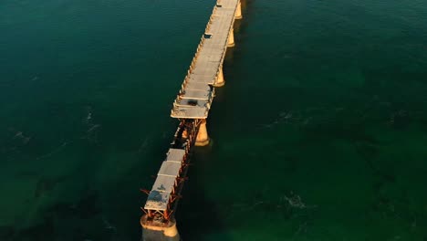 Post-apocalyptic-look-and-feel-through-aerial-of-old-over-the-water-road-in-the-Key-islands