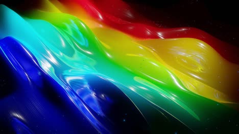 superficie 3d abstracta con hermosas olas, chispas luminosas y gradiente de colores brillantes, colores del arco iris. las olas corren en una superficie muy brillante y brillante con brillo brillante. animación en bucle 4k