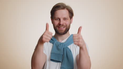 excited caucasian young winner man feeling very proud pointing hisself, overjoyed by success victory