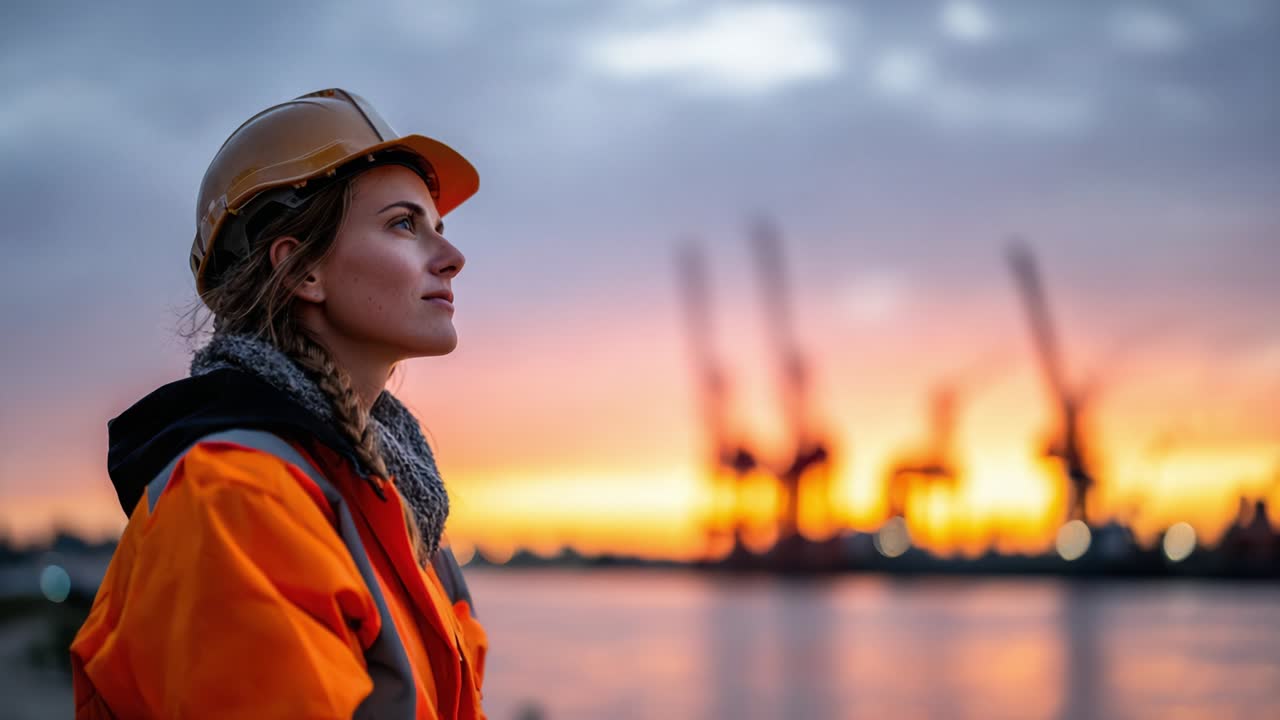 trabajador de la construcción al atardecer
