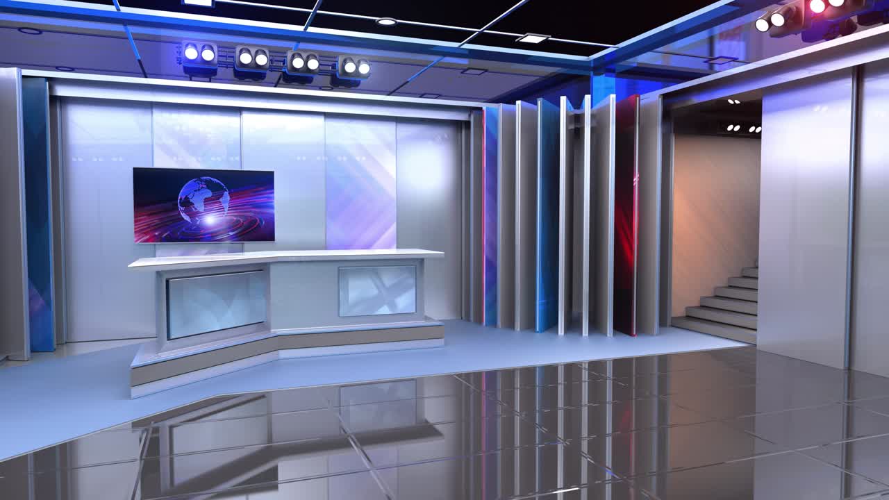 3D Virtual News Studio Background, Loop