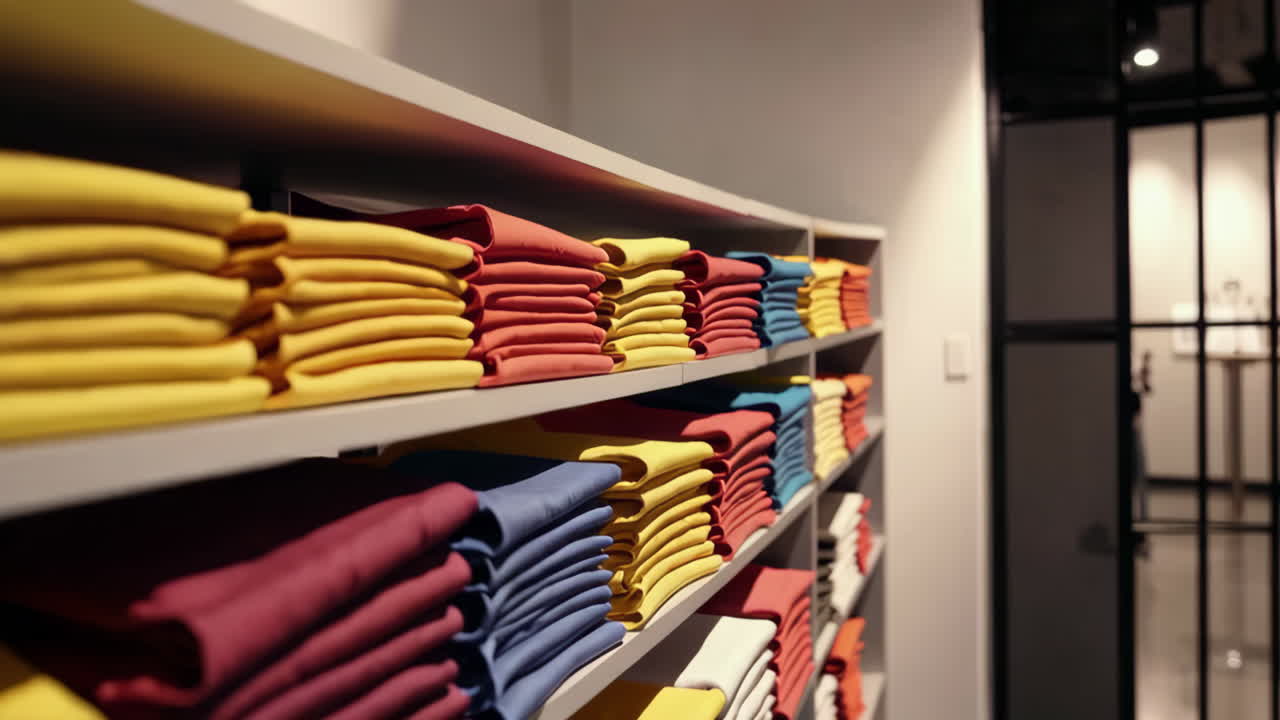Colorful T-Shirts on Display in a Clothing Store