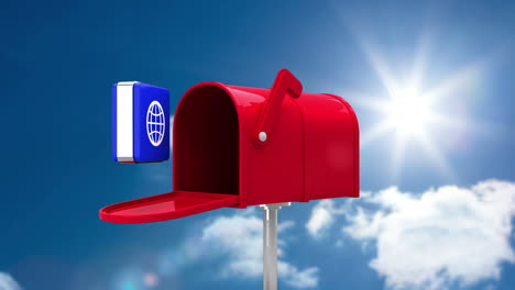 internet icon in the mailbox on blue sky background