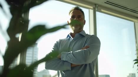 businessman looking out of office window