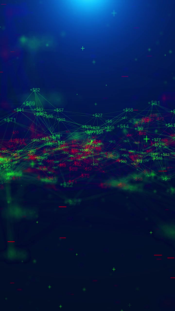 Financial data market network background green and red values glowing chart lines digital trading