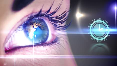 animación del globo y el reloj sobre los ojos de la mujer