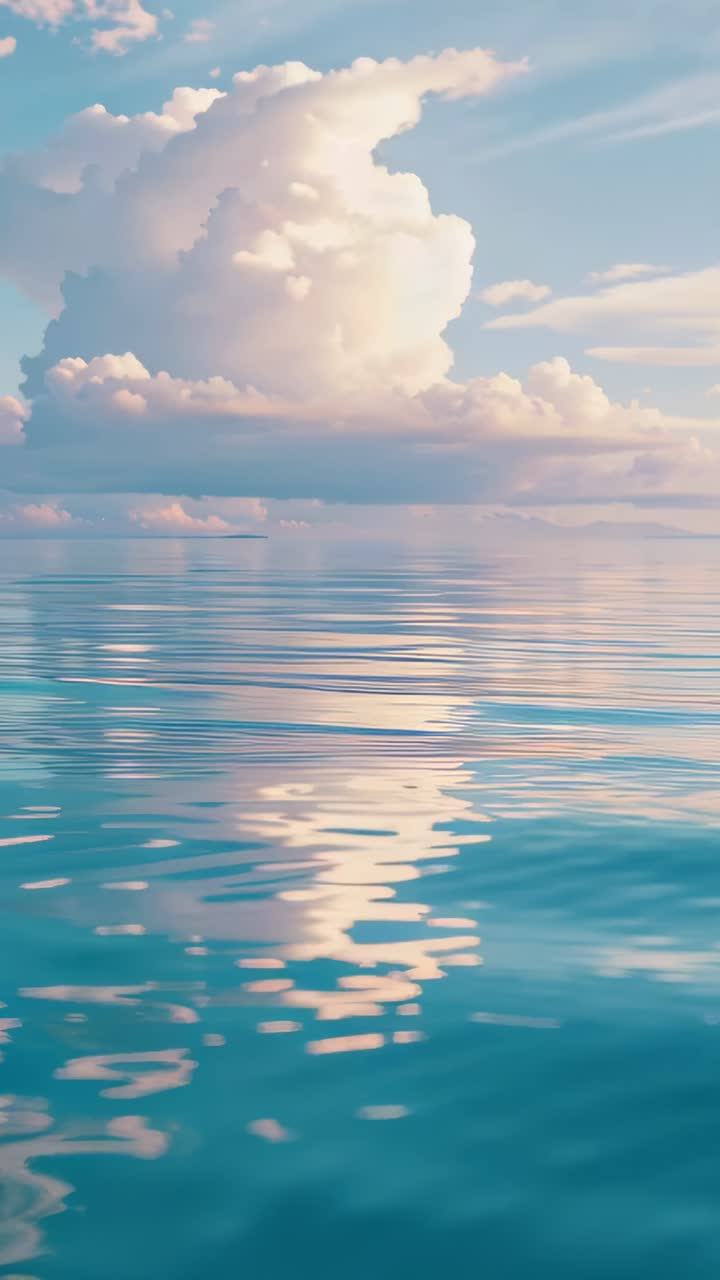 Vertical video: Rippling tall cloud mirror distorting then settling from breeze at turquoise reef