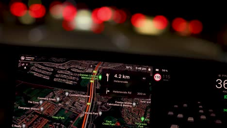 car gps showing route at night