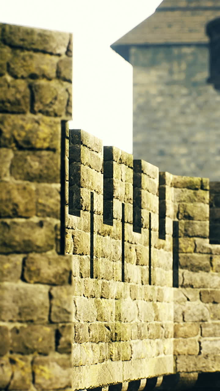 Stone wall stands tall in historic castle during bright daylight hours