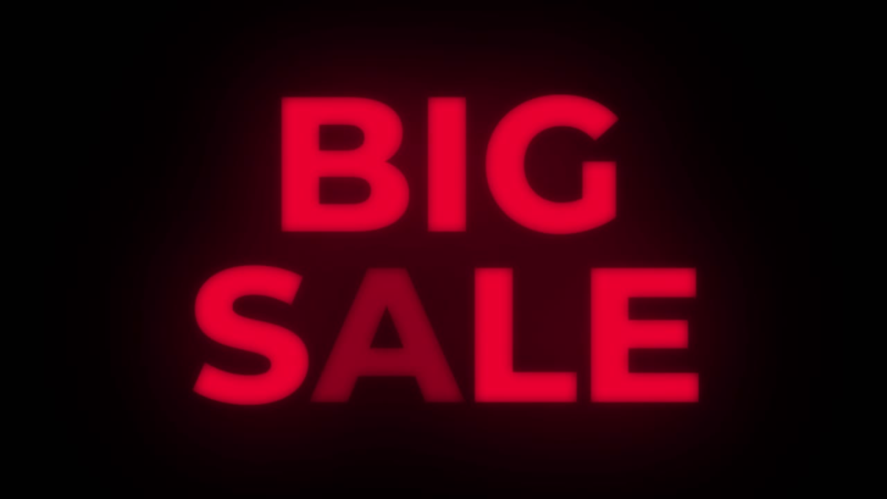 Big sale text blinking flickering neon red sign promotional loop background sale discounts deals