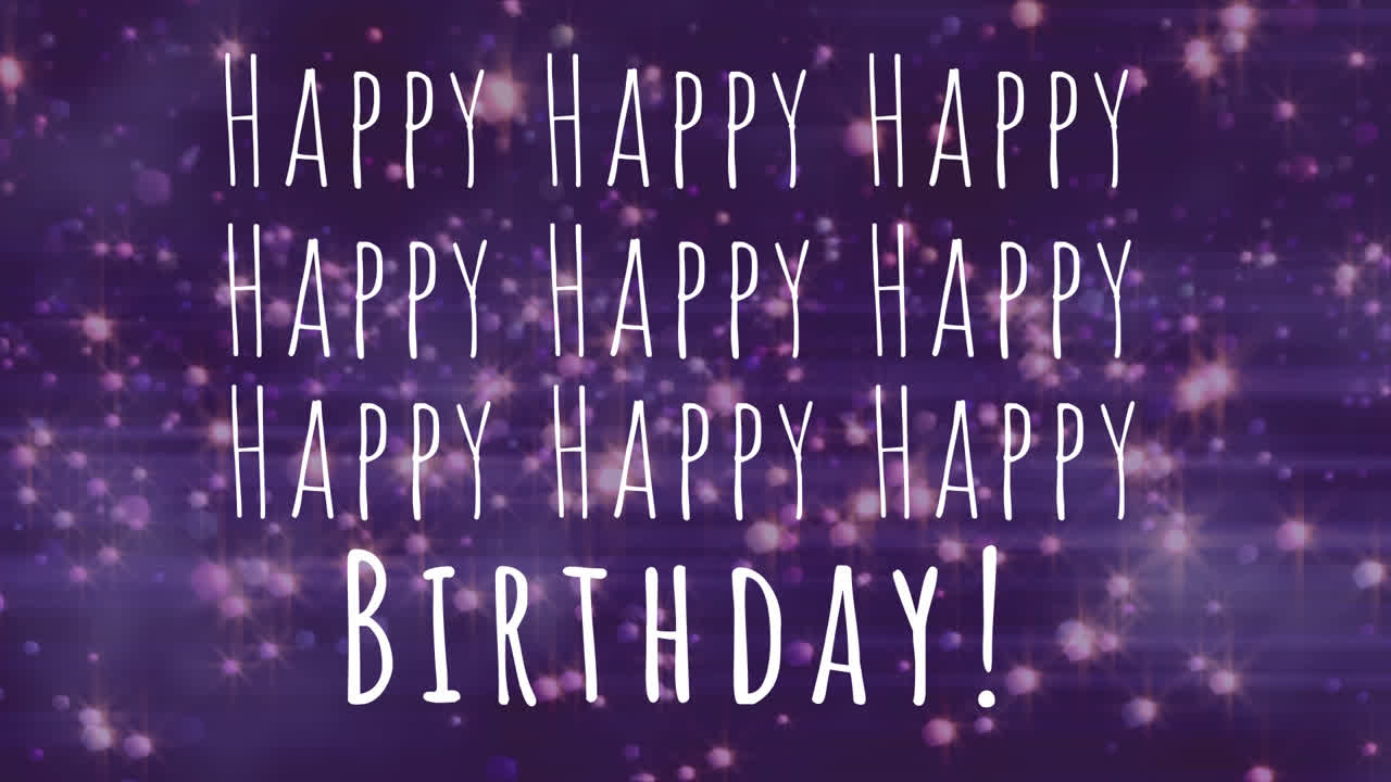 animación de feliz cumpleaños con chispas púrpuras