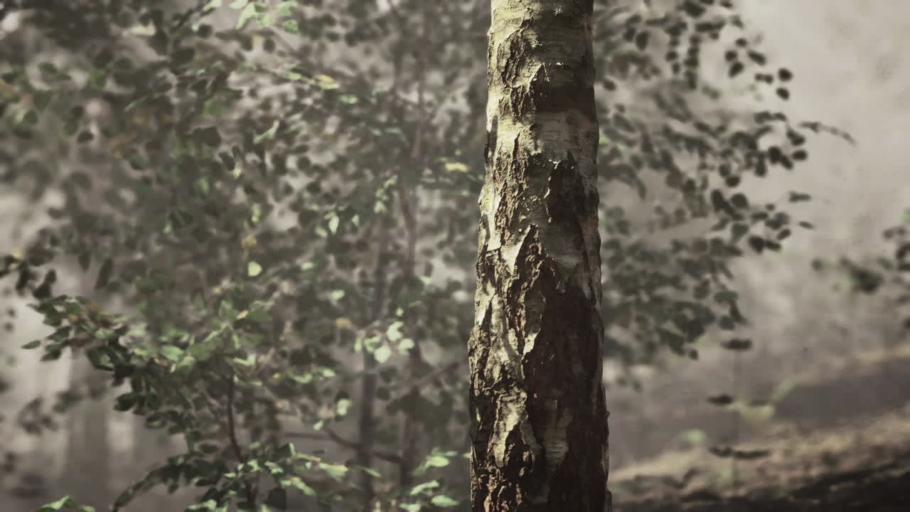 숲 속 의 버드 나무 줄기 의 클로즈업