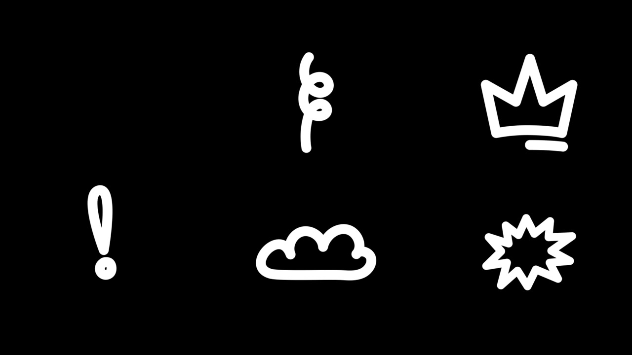 Icone doodle animate disegnate a mano su sfondo nero
