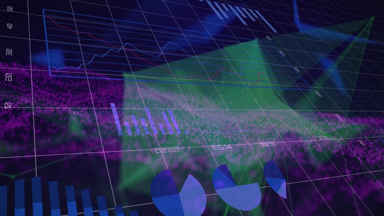 animación del procesamiento de datos financieros sobre formas en fondo negro