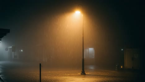 street light in foggy night rain