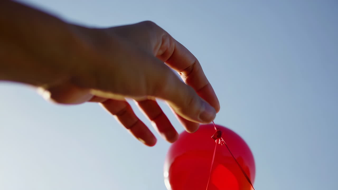 Hand Holding Red Balloon in the Sky