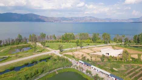 a mini island for cultivating flowers in a flower farm in dali, yunnan province, china