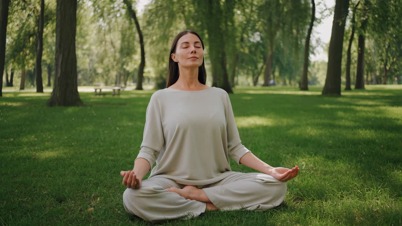 Woman Meditating in a Green Park