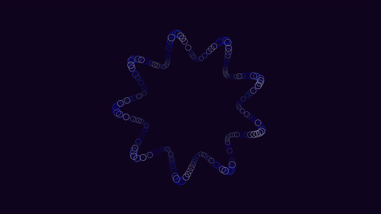 Particelle circolari blu luminose astratte che formano una cornice a stella ondulata su sfondo scuro