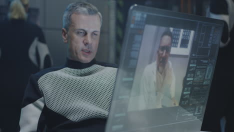 video conference in futuristic space office