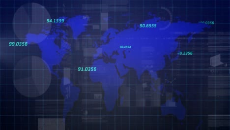 Animation-Von-Statistiken-Und-Finanzdatenverarbeitung-Auf-Einer-Weltkarte