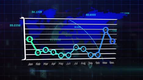 animation of data processing over world map on black background