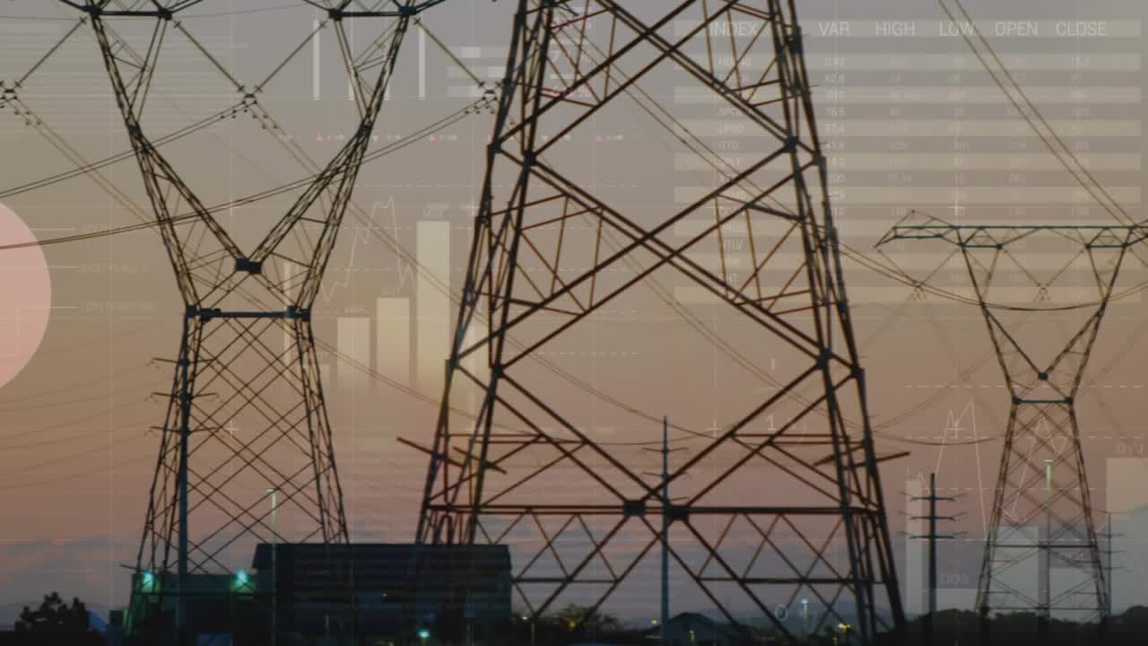 Animation of data processing over pylons