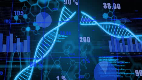 animation of dna strands, data processing on black background