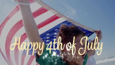 feliz 4 de julio saludos y niños sosteniendo una bandera estadounidense 4k