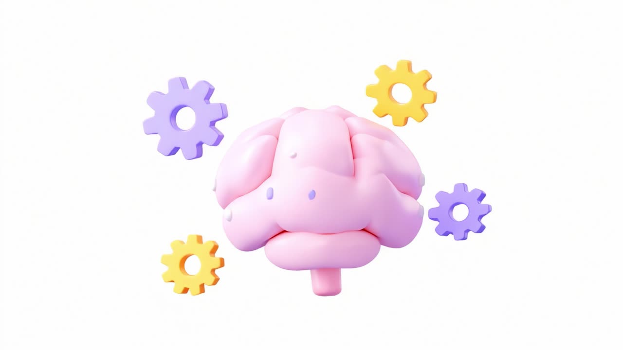 An Artistic Representation of a Brain Surrounded by Colorful Gears, Symbolizing Cognitive Processes, Creativity, and the Interconnection of Thought and Mechanics in a Playful Design