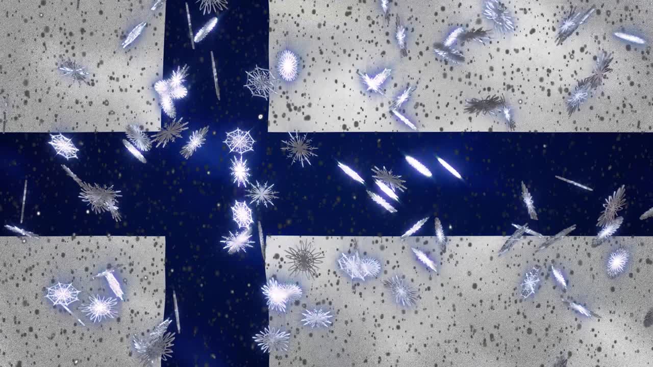 핀란드의 발을 흔들고 눈이 내리는 주기적 배경 크리스마스와 새해, 루프