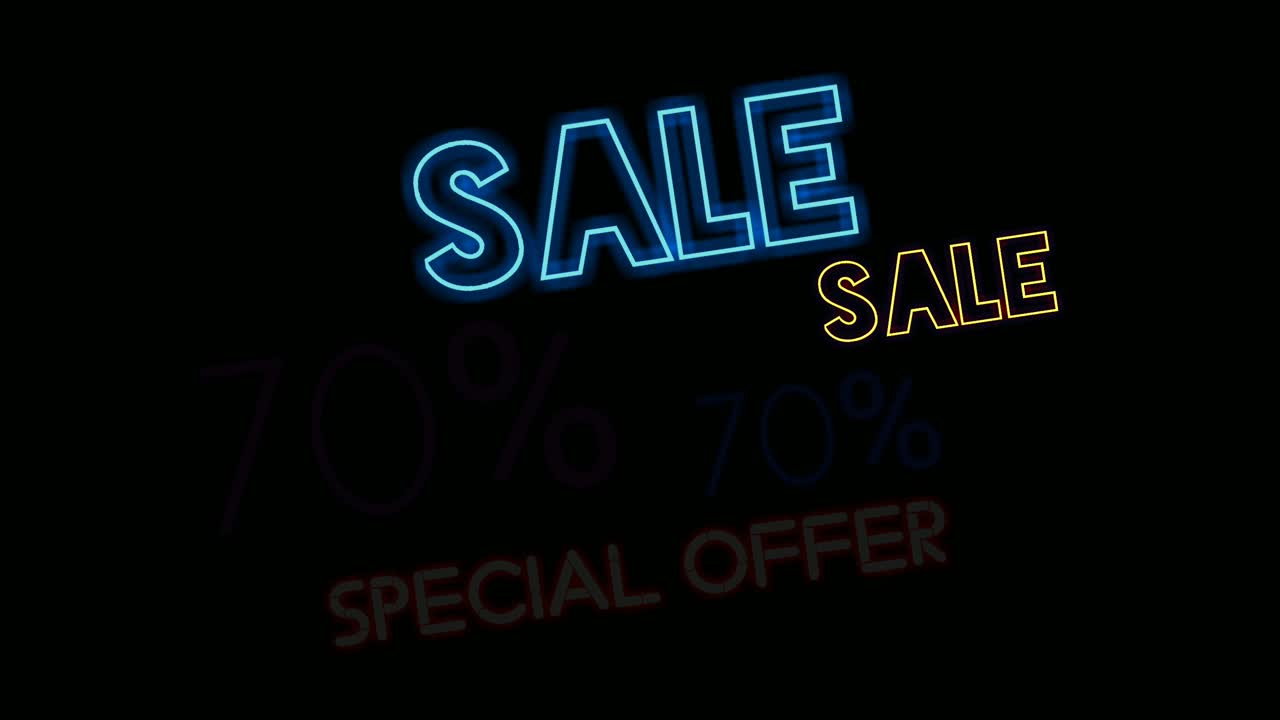 Flash sale neon sign animation fluorescent light glowing banner black background