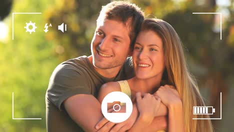 animación de la pantalla de reproducción de video sobre la pareja caucásica abrazada