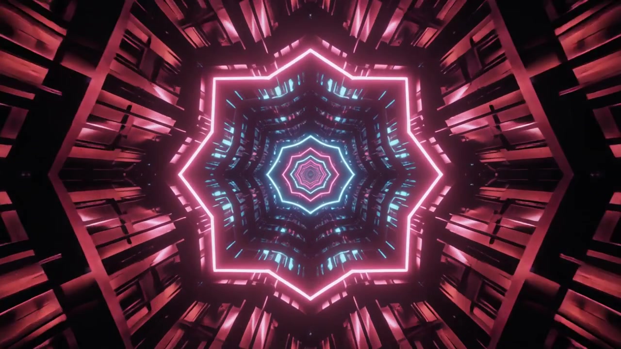 Tunnel futuristico con luci ottagonali al neon luminose