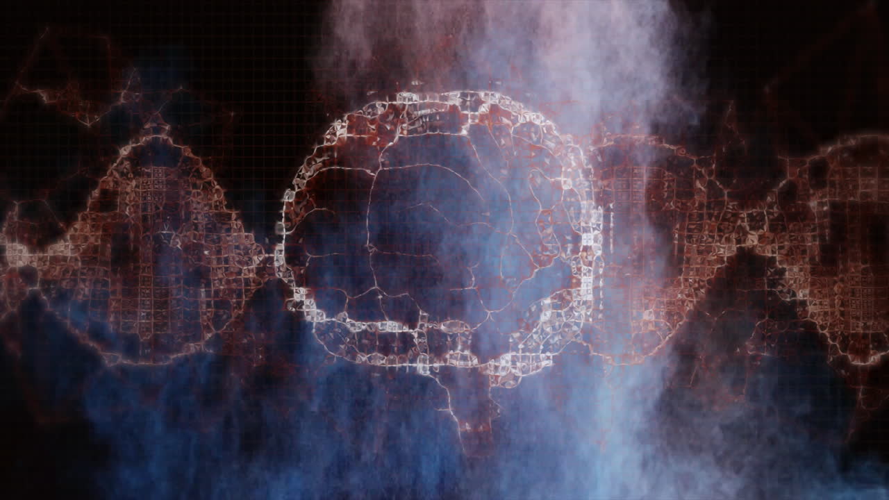 Struttura di circuito toroidale visualizzata, con nebbia fluttuante e archi di energia arancioni su una griglia scura.