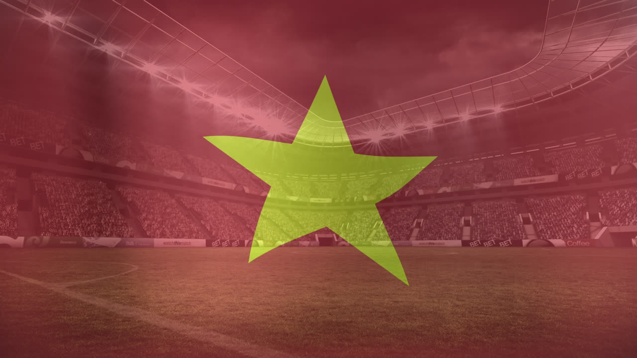 스포츠 경기장 위에 베트남의 발이 흔들리는 애니메이션