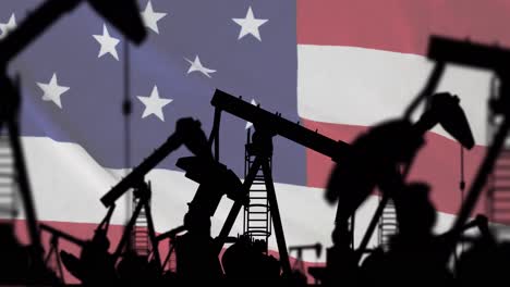 animation of pump jacks over flag of usa