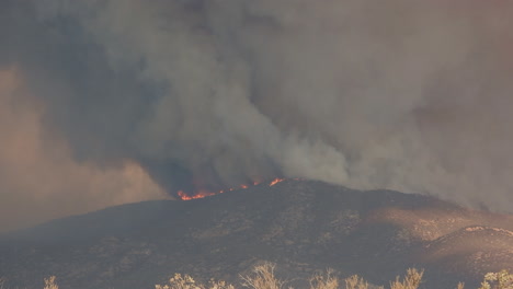 wildfire raging and smoking in the highlands of the western usa - static view