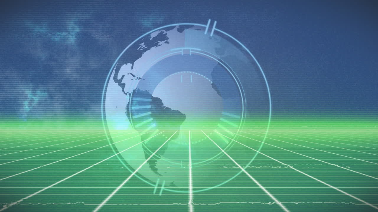 Animation of globe with scope scanning over shapes