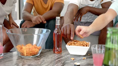 portrait of happy diverse friends at house at pool party in slow motion