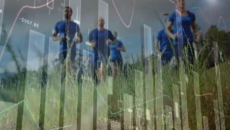animatie van gegevensverwerking over een groep mannen en vrouwen die lopen