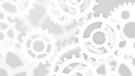 abstract computing technology concept for business, finance and industry with gears. white cogwheels on gray blurred bokeh background.