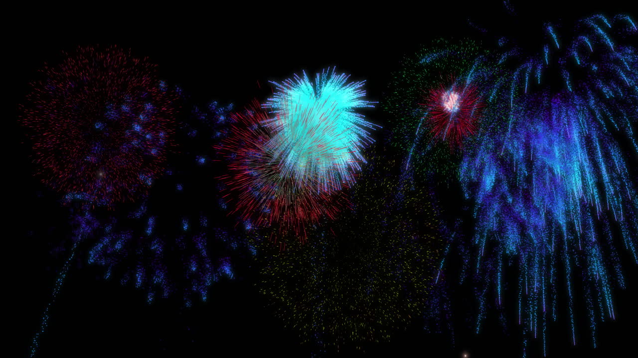 Colorful fireworks animation bursting in night sky