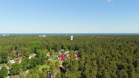 drone view over jurmala latvia forested area with homes