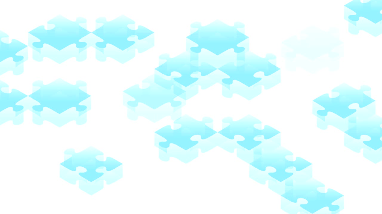 퍼즐 3d 이소메트릭 가상 조립: 하 배경에 움직이는 파란색 일러스트레이션, 복사 공간과 함께 4k 순환 애니메이션