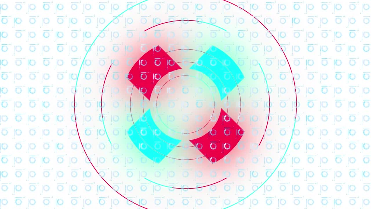 Animation of neon shapes in seamless pattern over abstract shape pattern design on white background